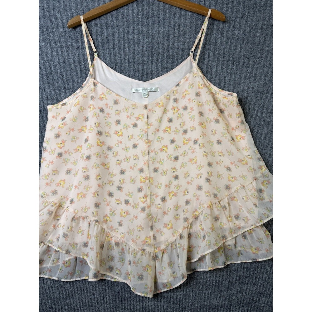 LC Lauren Conrad Floral Chiffon Tank Top XL Ruffle Hem Sleeveless